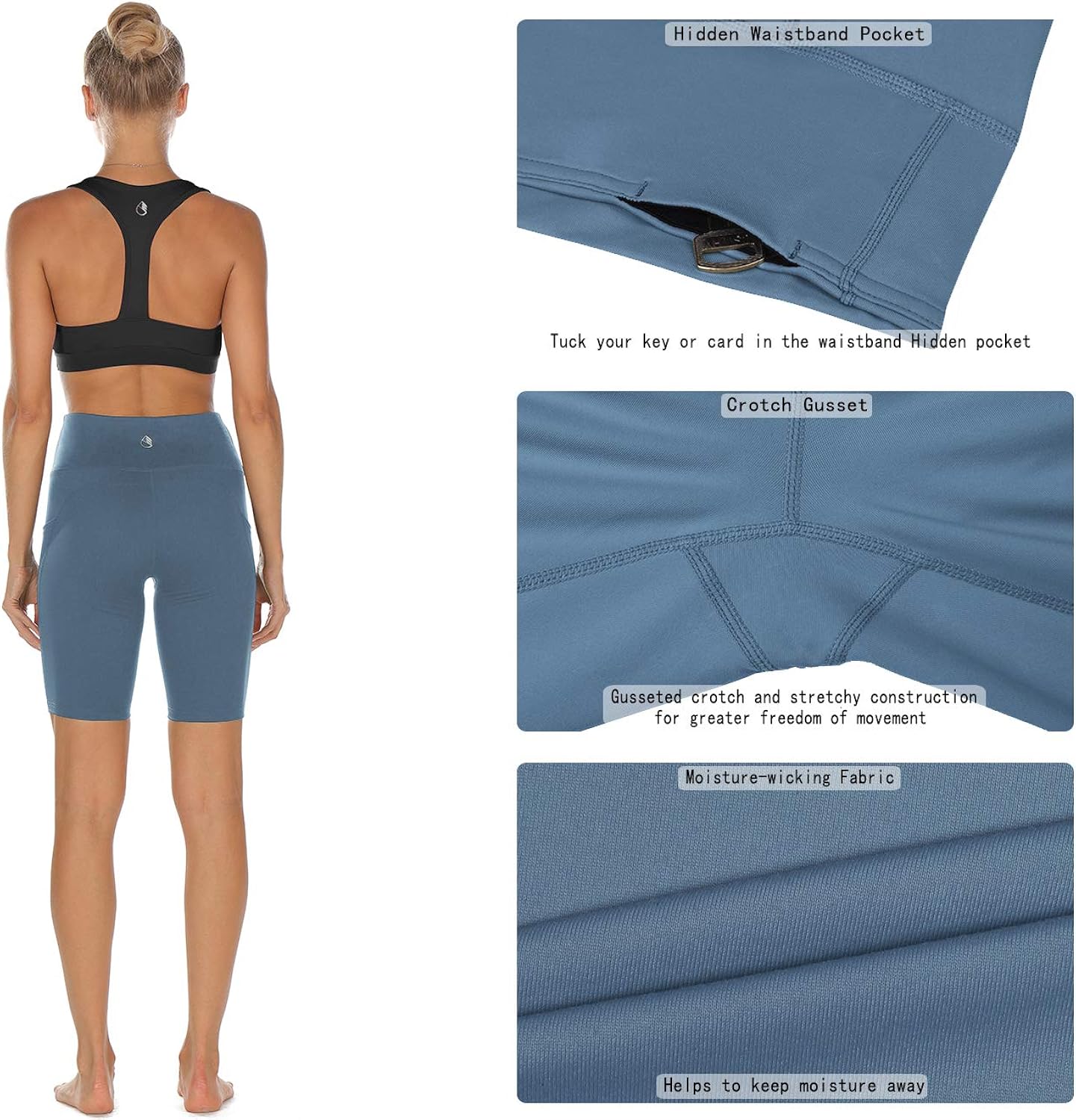 icyzone Athletic Shorts for Women - High Waist Workout Running Yoga Exercise Gym Shorts with Pockets: Clothing