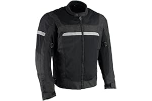 Milwaukee Leather MPM1794 Black Armored Mesh Racer Jacket with Reflective Piping for Men - All Season Jacket - Large