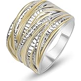 Myshiwu Designer Jewelry Antique Fashion Intertwined Crossover Band Ring Two-tone Chunky Statement Rings for Women Gift