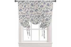 ARTSHOWING Tie Up Curtains for Windows 45 Inch Length Balloon Curtains Kitchen Adjustable Roll Up Curtain Shade Retro Abstract Floral Texture Blue Tie Up Valance Bathroom Curtain Window 42"x45"
