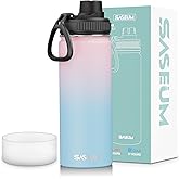 SASEUM Sport Water Bottle 18oz Stainless Steel Double Wall Vacuum Thermal Mug with Leak Proof Spout Lids, Wide Mouth Metal Insulated Water Jug for Gym and Travel(Blue Pink)