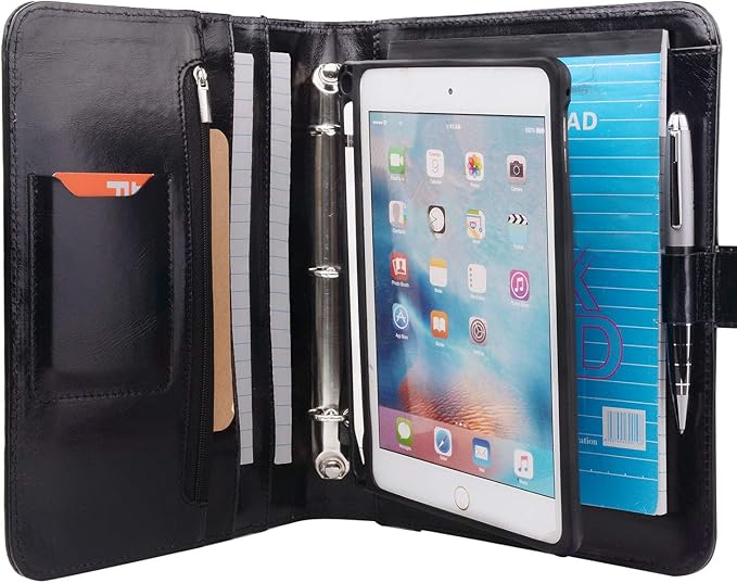 Leather Binder Portfolio with Removable Tablet Holder, Organizer Padfolio Case with