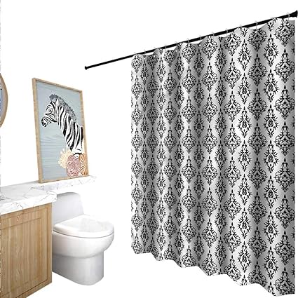 Damask Shower Curtain Customized Black And White Baroque 84 X72