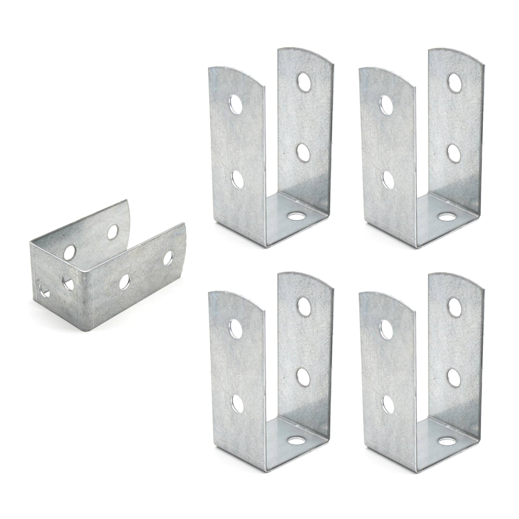 DOJA Barcelona U-Bracket | Pack 4 | U-Shaped Wooden Post Support | 51x45x100mm | Thickness 2mm | Zinc Galvanized | Wooden Post Base for Wall Anchoring, Wooden Pergolas, Fence Posts... Metal 51mm