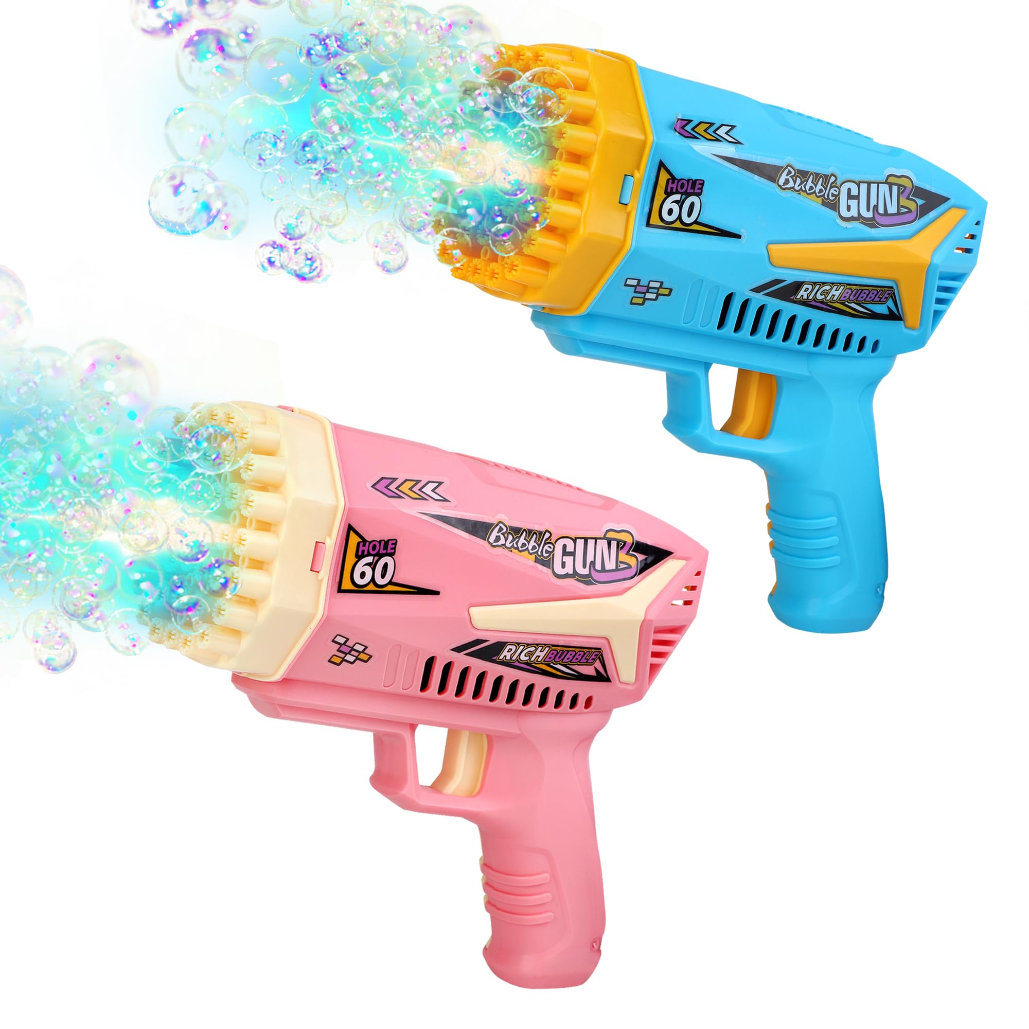 Photo 1 of 2 Pack Bubble Machine Gun for Kids, Bubble Gun Blaster with Colorful Lights and Thousands Bubbles, Bubble Bazooka for Toddlers Boys Girls Outdoor Birthday Party Wedding