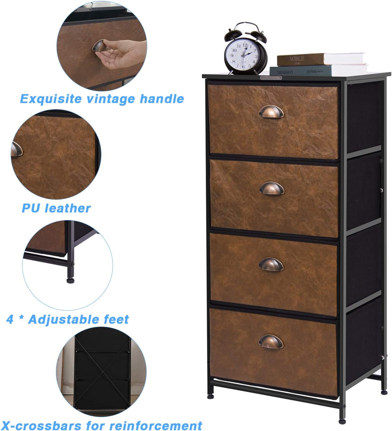 Dresser Storage Tower,Retro Industrial Style 4 Drawer Vertical Fabric Storage Unit for Bedroom, Hallway, Entryway, Closet,Nursery Room,Bathroom: Kitchen & Dining