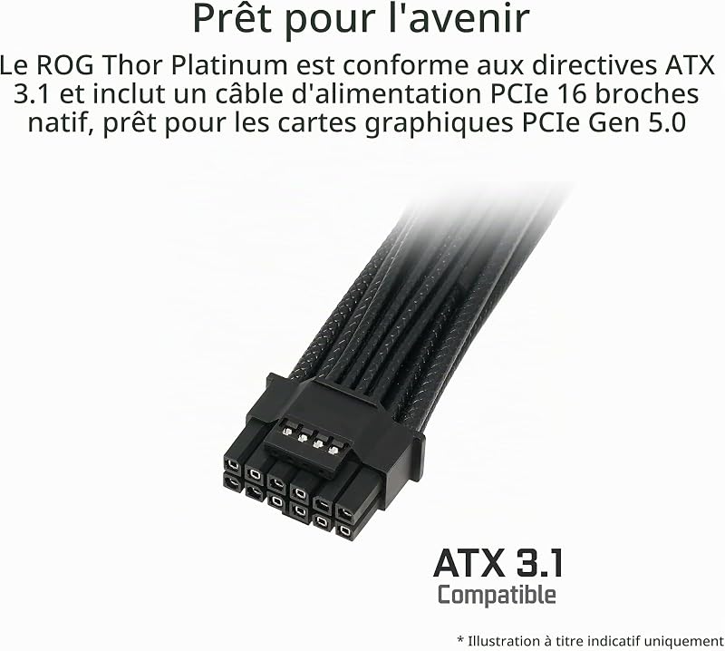 Bloc d'alimentation ASUS ROG Thor 1000W Platinum III (certifié 80 Plus Platinum, ATX 3.1, PCIE 5.1, GaN MOSFET, stabilisateur de Tension Intelligent pour Le GPU, écran OLED magnétique, Mode Turbo,)