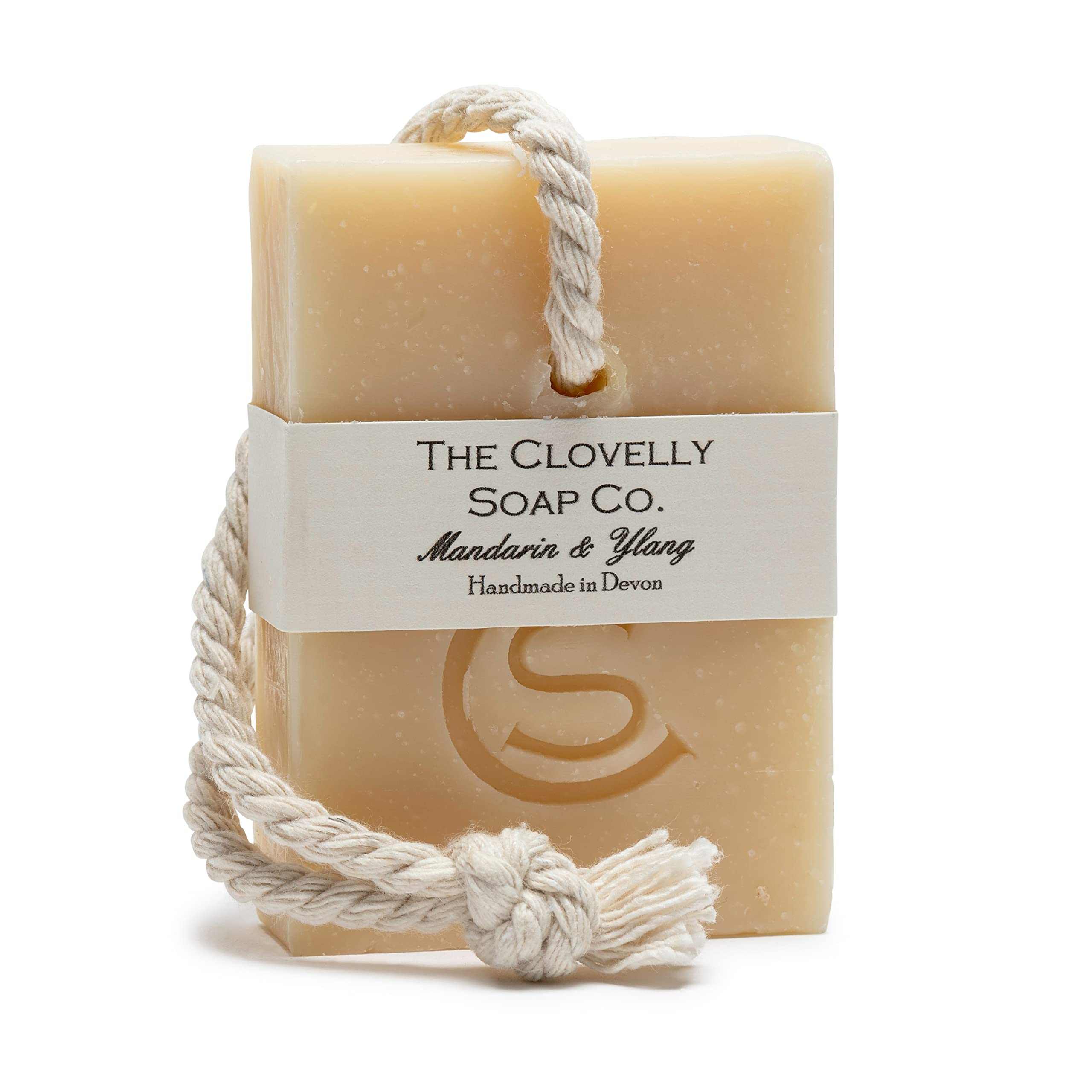 Clovelly Soap Co Natural Handmade Soap on a rope Bar (Mandarin & Ylang, 100g) For all skin types.