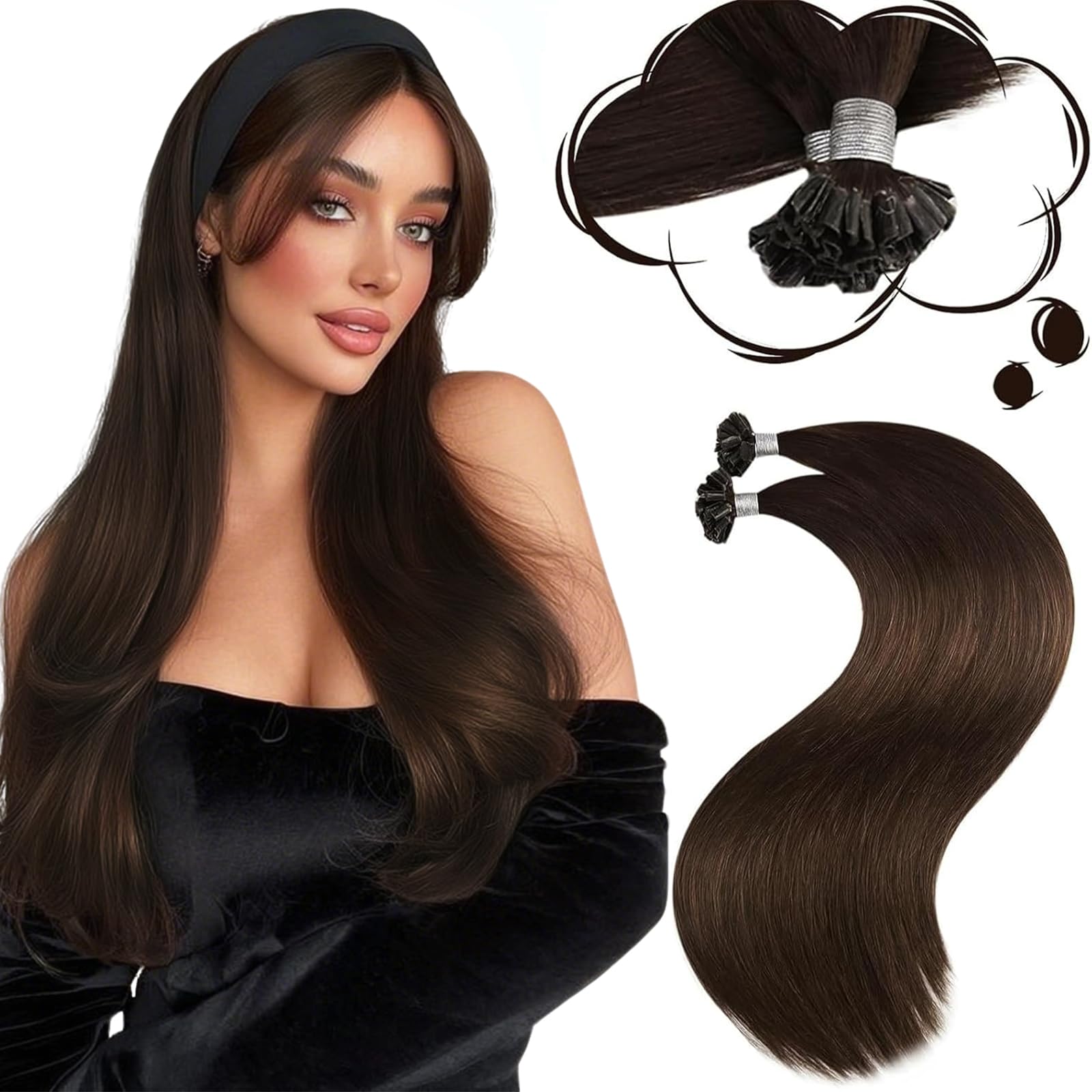 Moresoo U Tip Hair Extensions Real Human Hair Dark Brown 16 Inch Hot Fusion Pre Bonded Hair Extensions Real Remy Straight Hair for Thin Hair Adding Volume Natural Looking 1g/s 50g/Pack #4 — image 1