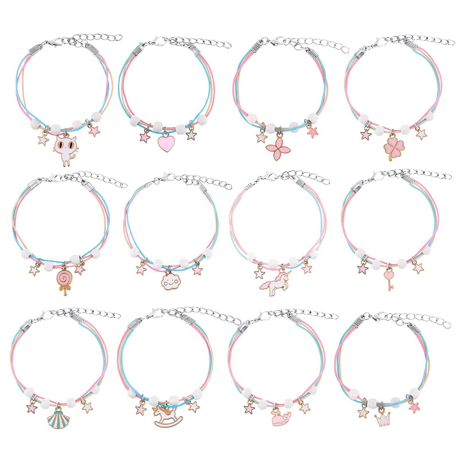 Auidy_6TXD Friendship Bracelets for Kids, 12 pack Adjustable Handmade Braided Bracelets Woven Bracelets Jewellery Party Bag Fillers , Multicolored