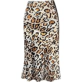 Maxi Skirts for Women Floral Leopard Skirt Midi Length High Waist Silk Satin Casual Ladies Skirts for Beach Party