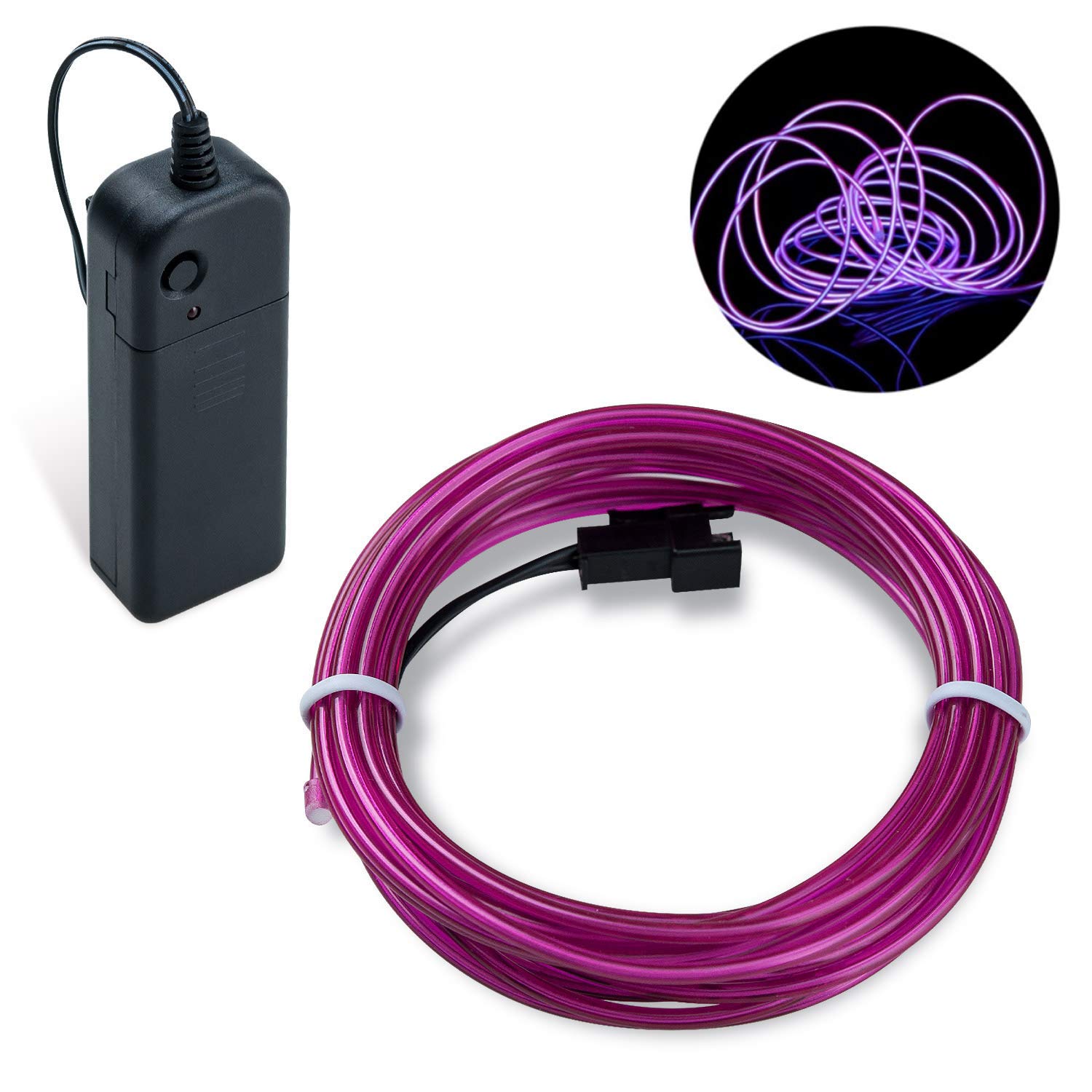Covvy Neon Glowing Strobing Electroluminescent Light Super Bright Battery Operated EL Wire Cable for Cosplay Dress Festival Halloween Christmas Party Carnival Decoration (9FT, Purple)