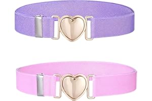 AJCOTAHM 2 Pcs Girls Belt, Adjustable Kids Waist Belts for Girls Elastic Heart Buckle Stretch Belts for Pants Jeans Dress (Pink and Purple)