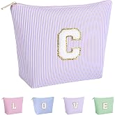 Huifen Initial Makeup Bag for Girls, Toiletry Bag for Teens Kids(Purple, C) | Cute Monogram Makeup Bag, Travel Toiletry Bag for Women , Personalized Birthday Gifts for Teen Girls Trendy Stuff