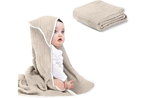 Arnzion Baby Hooded Towels for Babies and Toddlers, Muslin Baby Bath Towel Soft and Absorbency for Boys and Girls (Brown 1 Pack)