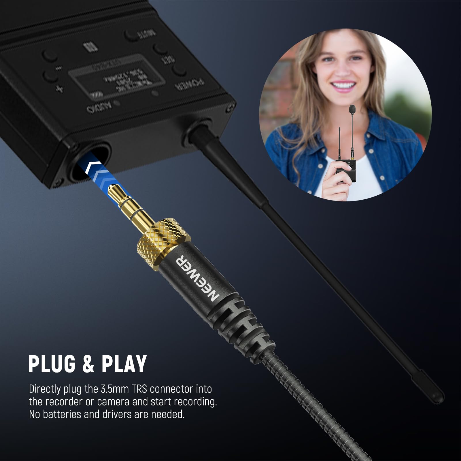 NEEWER 3.5mm TRS Omnidirectional Condenser Microphone with Lock, Mic for Interviews and Content Creators, Compatible with UHF Wireless Microphone DJI Wireless Mic Transmitter Rode Wireless GO II, CM7