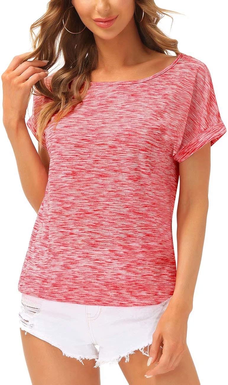 Hiistandd Women's TShirt Summer Tops Crew Neck Short Sleeve Casual Oversize Blouse Red XL