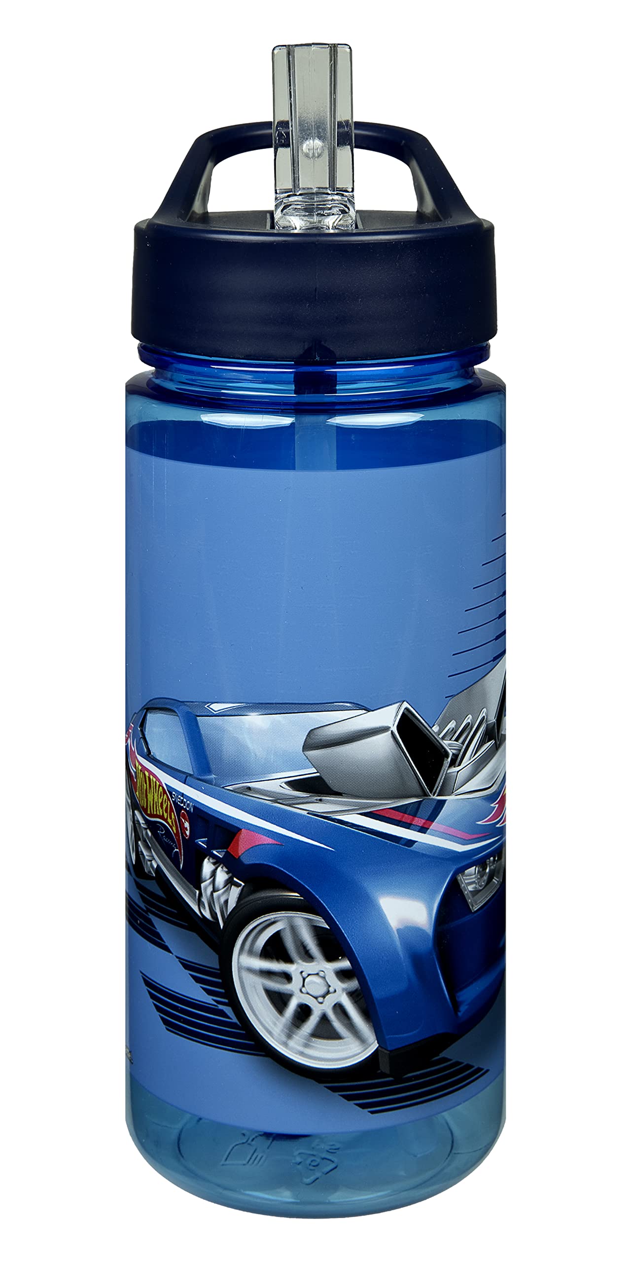 Hot Wheels Drinking Bottle for Children with Motif - Plastic Water Bottle BPA Free - Approx. 500 ml Capacity - Integrated Straw - Ideal for School