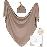 MairMore Baby Swaddle Receiving Blankets with Matching Beanie Set Newborn Nursery Swaddle Wrap for Baby Girls and Boys (Brown)