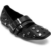 DKNY Women's Davey Studded Ballet Flat with Belt Detail