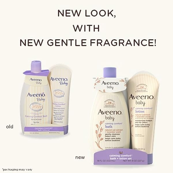 AVEENO BABY CALMING COMFORT BATH & BODY LOTION SET, NIGHTTIME BABY SKIN CARE PRODUCTS WITH NOURISHING OATMEAL PLUS RELAXING LAVENDER & VANILLA SCENTS, PARABEN- & PHTHALATE -FREE, 2 ITEMS