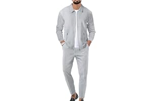 aromm Men's Full Zip Polo Jacket & Drawstring Pants Set 2pcs Regular Fit Casual Sport Tracksuit with Pockets