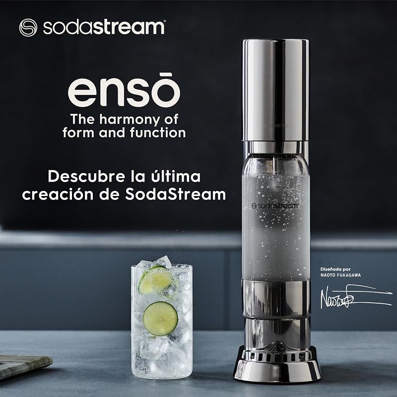 Enso - máquina premium de gaseificação de água em aço inoxidável, inclui garrafa de 1 litro para gaseificação e segura para máquina de lavar loiça.