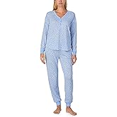 kate spade new york Women's 2-Piece Long Sleeve Henley Top & Jogger Pant Pajama Set, Brushed Cozy Soft Jersey, Ribbed Cuffs
