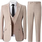 Casual Men's Suits Regular Fit 3 Pieces Double Breast Lightweight Plaid Tuxedos Business Blazer+Vest+Pants