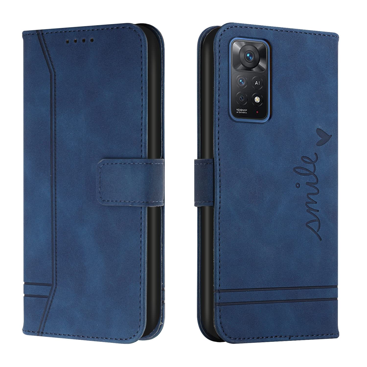 QIWEIQINGWH Compatible with Xiaomi Redmi Note 11 Pro 5G Case, Flip Leather Protective Cover Stand Function Magnetic Buckle Wallet Flip Case for Redmi Note 11 Pro+.Blue HX
