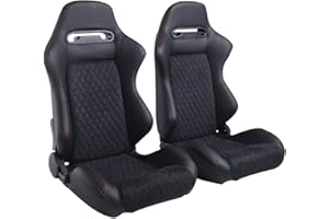ciwucseat 2 Pieces Universal Racing Seats with Dual Lock Sliders, Black Suede, Steel Frame, Racing Bucket Seats, 165° Adjustment, for Car Use, Not Including Seat Bracket
