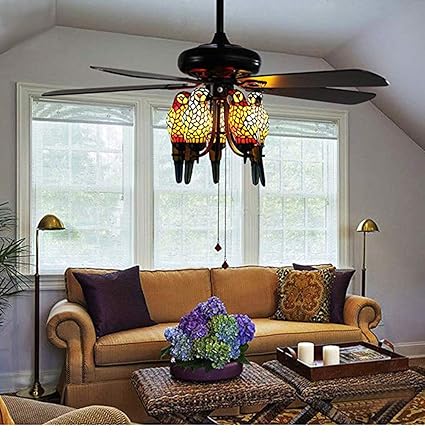 Makenier Vintage Tiffany Style Stained Glass 5 Light Parrot