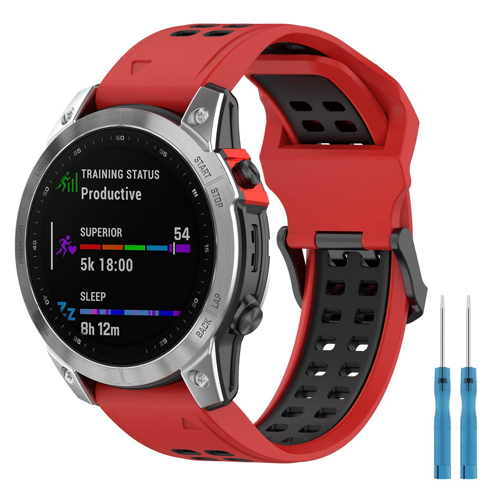 Miimall 26mm Silicone Band for Garmin Fenix 7X/6X/5X, 7X Solar/ 7X Sapphire /6X Pro/6X Sapphire/5X Sapphire/5X Plus/Fenix 3/3 HR, Replacement Sports Strap for Descent MK1/MK2/MK2i -Red+Black