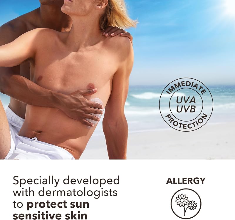 Allergy Sonnencreme LSF 50 – Wasserfestes Sonnenschutzmittel für empfindliche Haut und Allergiker, mit Calmanelle und FEVERFEW PFE, hoher UVA- und UVB-Schutz, 200ml