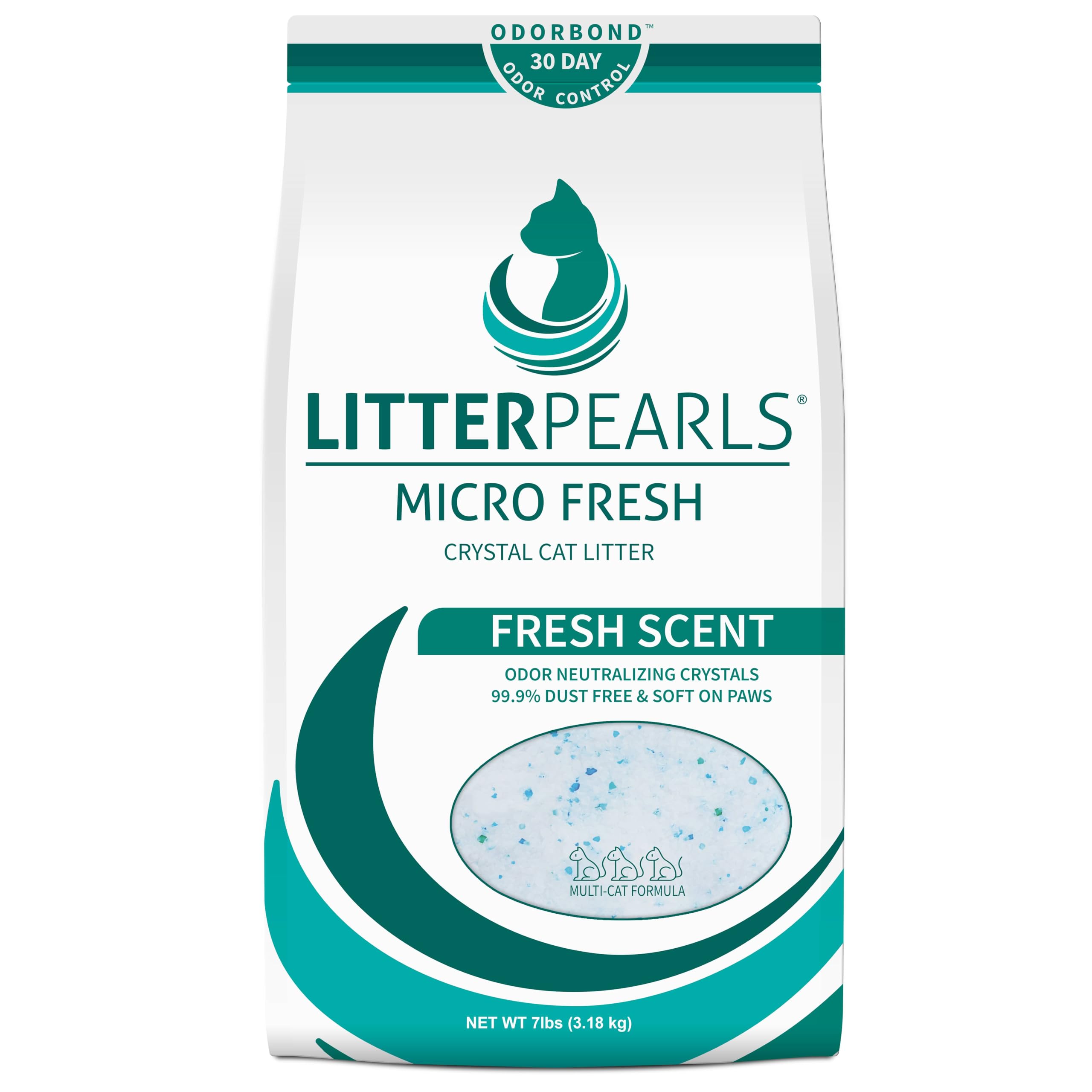 Litter Pearls Micro Fresh Scented Non-Clumping Crystal Cat Litter with Odorbond, 7lb,White, Clear and Blue Crystals,10609