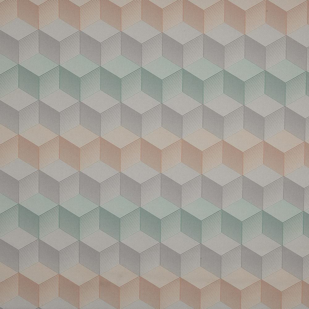 Kt KILOtela - Digital Printed Canvas Fabric, Half Panama Organic Cotton, Standard 100 by Oeko-Tex, 100 cm Length x 280 cm Width | Estate Cubes - Green, Grey, Orange ─ 1 Metre