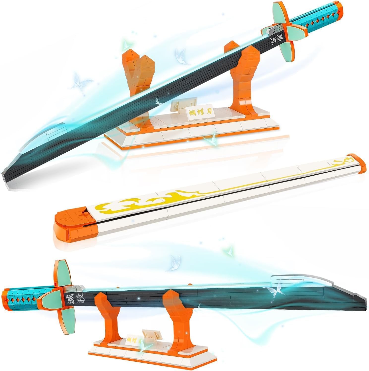 QLT QIAOLETONG Ideas Demon Slayer Sword Cosplay Animes Kochou Shinobu Katana Clamping Blocks Building Blocks Decoration Gift for Adults and Boys from 6-16 with Scabbard Holder (782pcs)