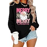 WINPOPLIS Christmas Sweatshirt for Women Funny Merry Christmas Letter Pullover Holiday Graphic Blouse Tops