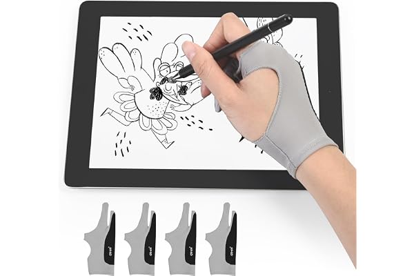 OTraki 4 Pack Drawing Gloves, 2.75 * 7.2In Artist Gloves, Digital Art Glove Free Size with Two Fingers, Tablet Drawing Glove