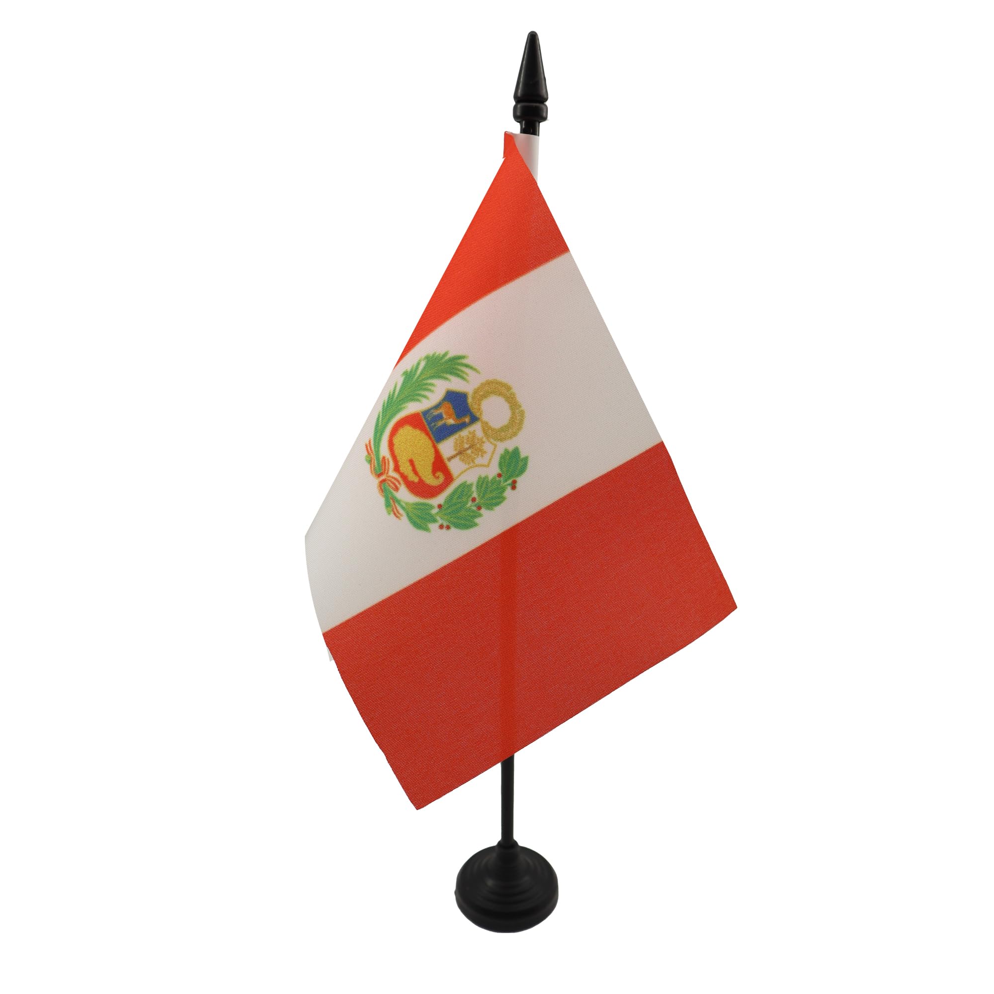AZ FLAG - Peru Table Flag 4'' x 6'' - Peruvian Office Mini Banner 100% Polyester 15 x 10 cm - Mini Desk Flag with 10'' Pole and Black Plastic Base — image 1