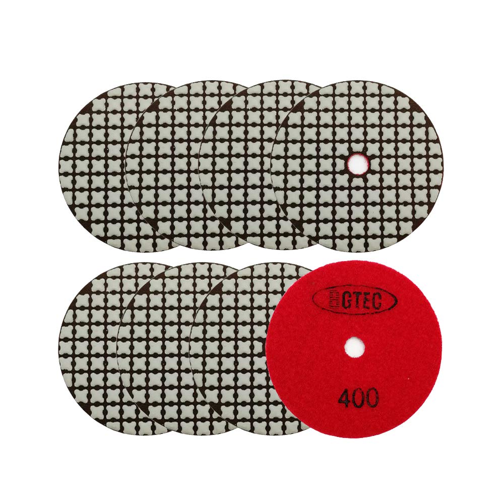 BGTEC 100mm Dry Diamond Polishing Pads Set,8 Pieces Pads Kit 400 Grit for Granite Marble Stone Quartz Tiles Concrete Floor Edges Countertop Polishing