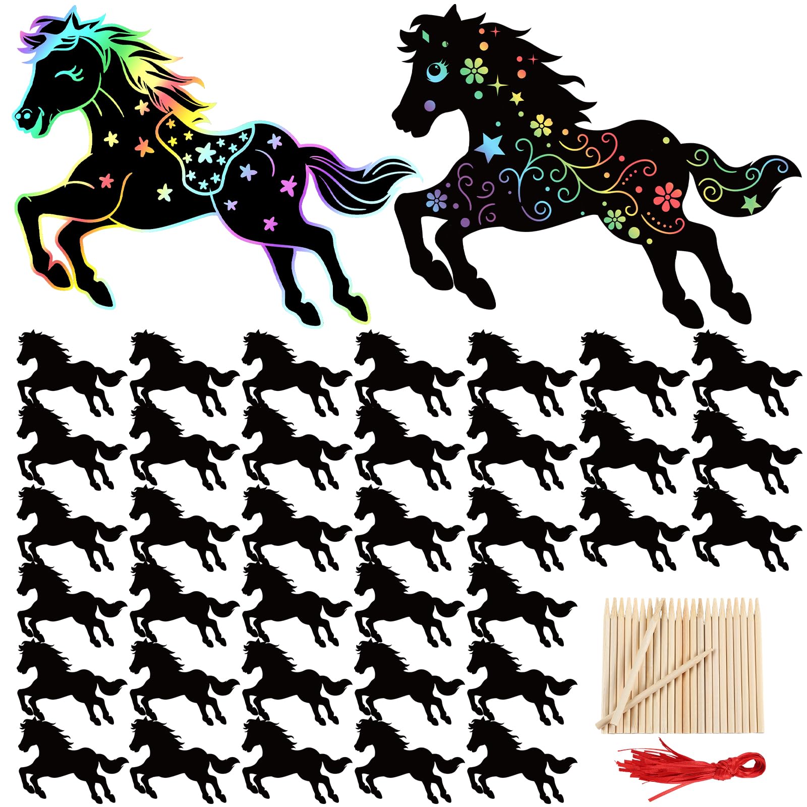 Photo 1 of TecUnite 192 Pcs Chinese New Year 2026 Horse Crafts Scratch Art Paper Lunar New Year Horse Crafts Gifts Scratch Painting Gift DIY Hanging Ornaments Chinese Spring Festival Party Favors Home Decor