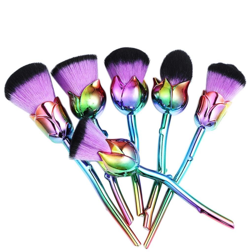 Brush Set, XUANOU 6 Pcs Rose Shape Soft Contour Face Powder Foundation Blush Brush Makeup Cosmetic Tool (Purple)