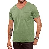 Runcati Mens Short Sleeve T-Shirts Casual V Neck Cotton Tee Summer Beach Tops with Pocket