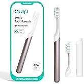 Quip Sonic Toothbrush for Adults with Timer - Includes Extra Brush Head and Travel Cover Mount - Electric, Soft Bristle Refill Head, Metal Handle, 3 Month Battery Life - Travel Toothbrush - Dusk Plum