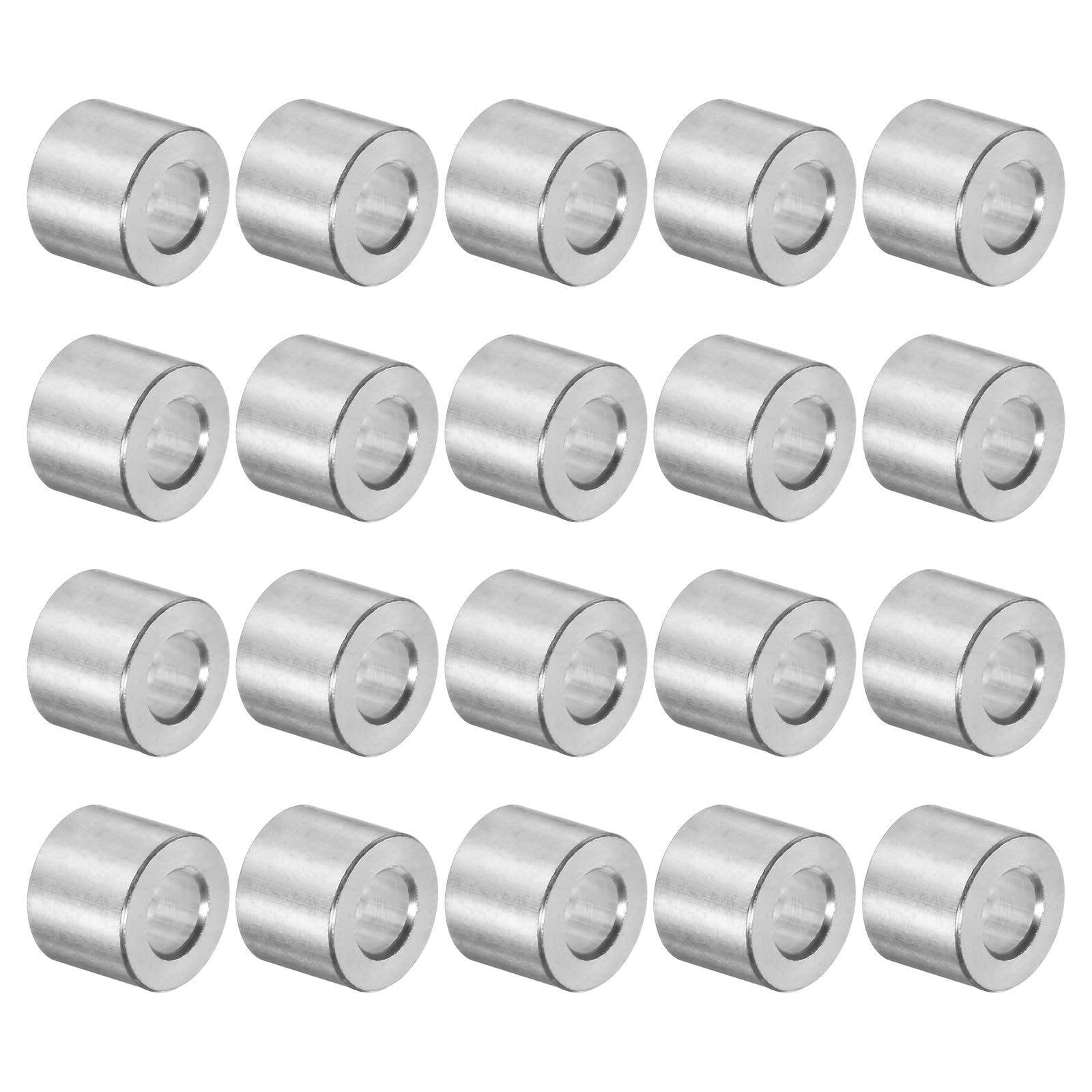 Photo 1 of uxcell 20pcs Aluminum Spacer 5mm Bore 10mm OD, 8mm Length Screw Standoff Bushing Plain Finish Round Spacer for M5 Screws Bolts and Rods