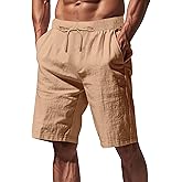 TAFLE Mens Linen Shorts Casual Drawstring Elastic Waist Lightweight Breathable Summer Beach Shorts for Men