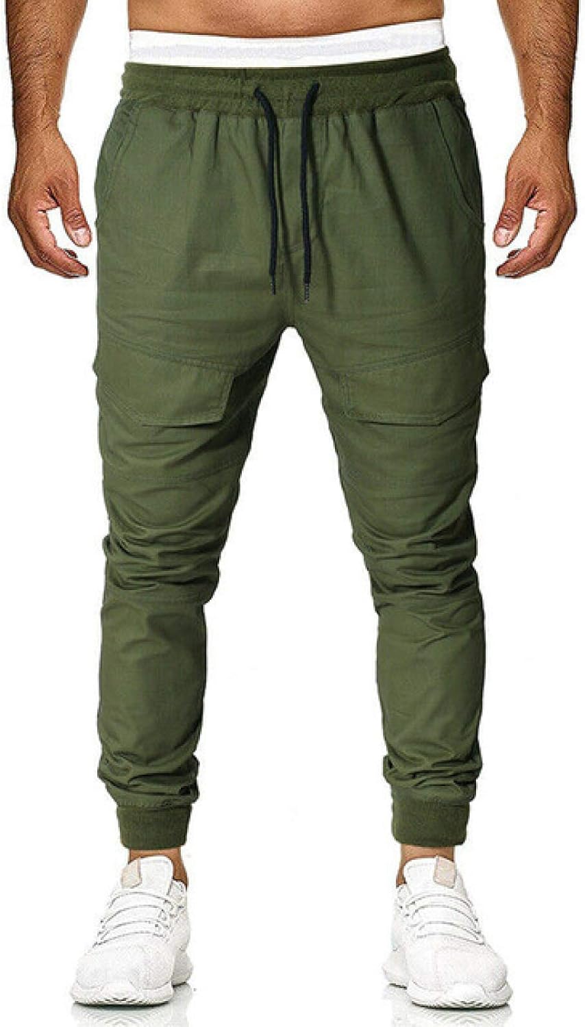 Huntrly Mens Smart Casual Trousers Solid Color Casual MultiPocket