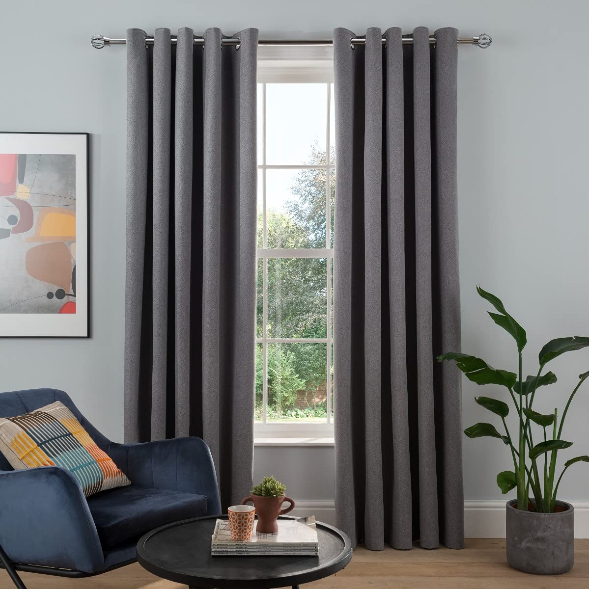 Sleepdown Woven Tonal Fleck Eyelet Blackout Curtains Thermal Insulated for Bedroom and Living Room 46 x 72 Inch Charcoal 2 Panels
