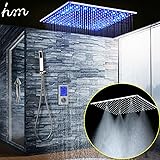 hm 3Jets LED Intelligent Digital Display Rain Shower Set Installed in Wall 20" SPA Mist Rainfall Thermostatic Touch Panel Mixer
